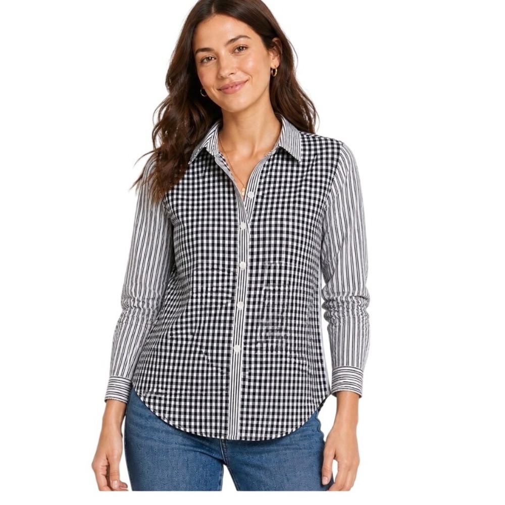 Abercrombie & Fitch Mixed Pattern Button Down Shirt Small Black White Gingham
